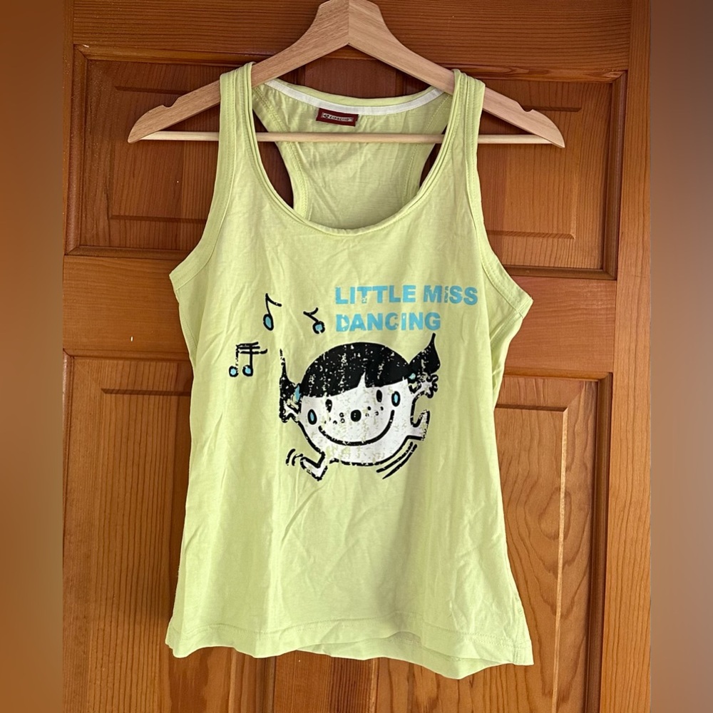 Vintage “LITTLE MISS DANCING” Tank Top in Brat Summer Lime Green by ESPRESSO